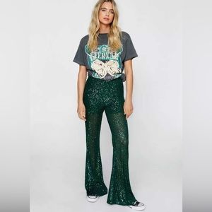 SHEIN Glitter Bell High Rise Bottom Pants Green